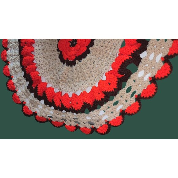HUGE Vintage Handmade Crochet Doily 24" Round Retro Decor Orange/Brown/Tan Kitsc - Picture 8 of 10